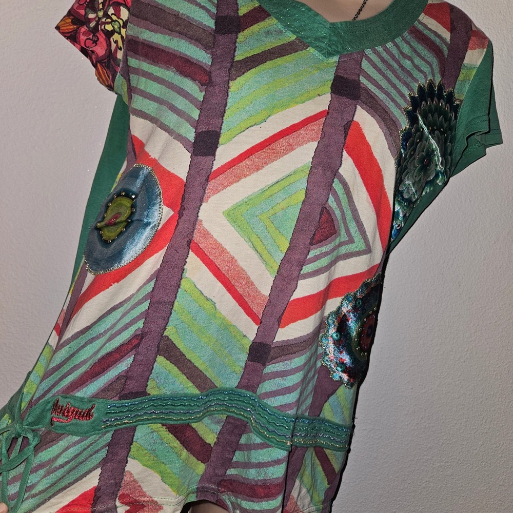 Desigual Patchwork V Neck Tee Top - image 3